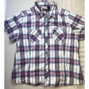 Harley-Davidson Snap Up 1993 Top Womens‎ Medium Purple Plaid Short Sleeve